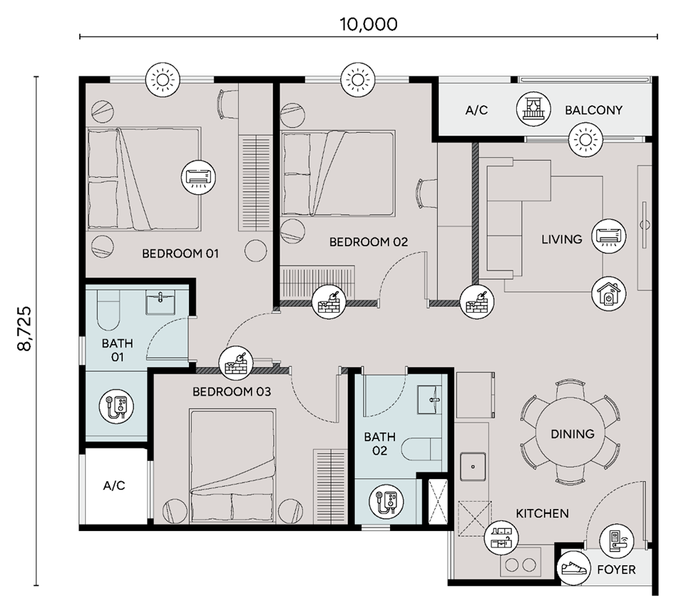 Type C4 · 3 bedrooms · 2 bathrooms