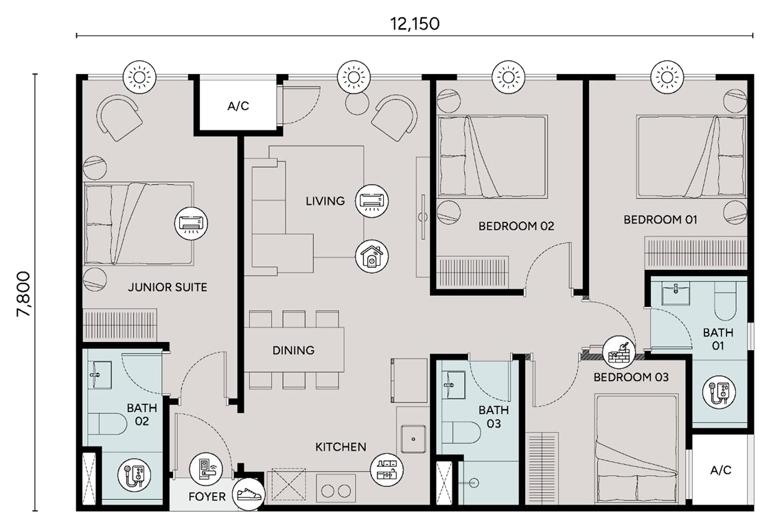 Jenis D1 · 4 bilik tidur · 3 bilik air